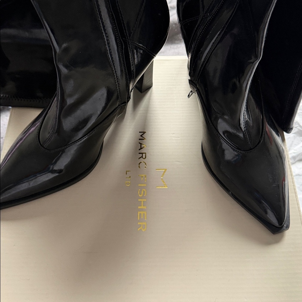 Marc Fisher Shiny Black Boots